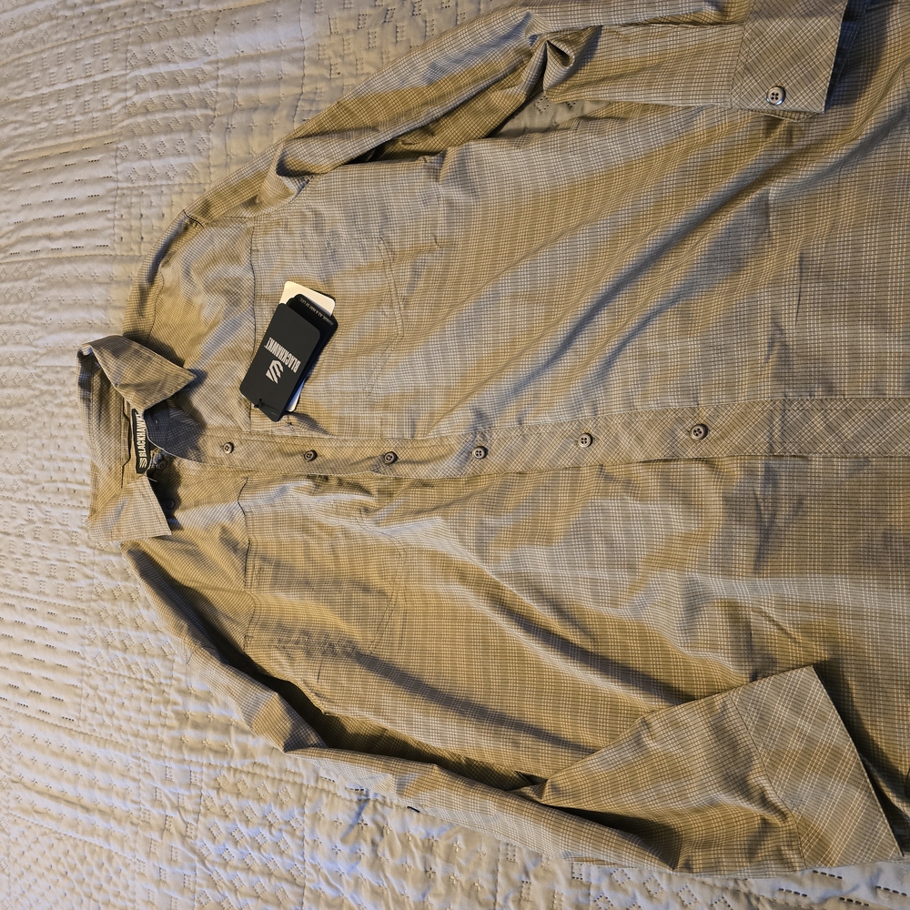 Men's  Blackhawk Button-Up Shirt in Beige Checkered Pattern